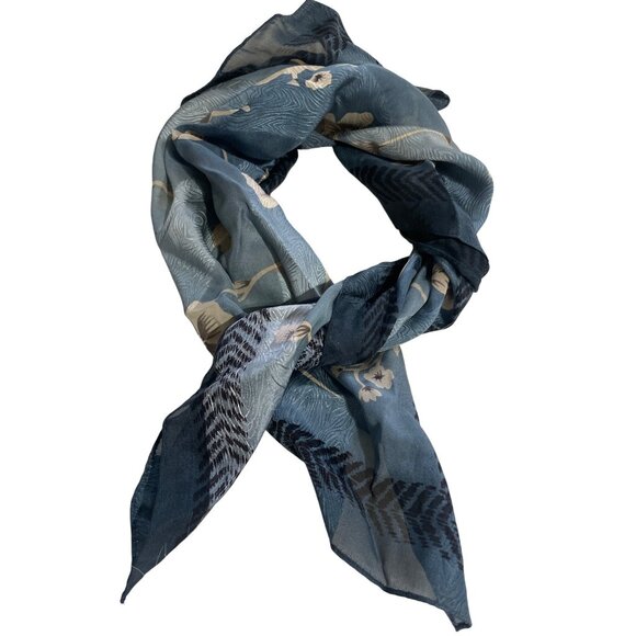 Vintage Blue Floral Sheer Scarf 21"x21" Lightweight Accessory With Textured Desi - Picture 1 of 5